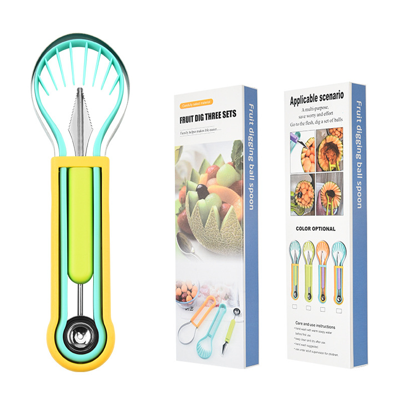 🍉 Få 50 % rabatt nå! 3-delt sett for frukt og meloner – for utskjæring, forming og dekorering – i rustfritt stål, kompakt oppbevaring, komfortabel å holde – spesielt egnet for honningmelon, vannmelon og myke frukter 🍓