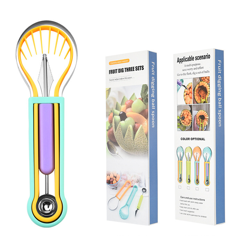 🍉 Få 50 % rabatt nå! 3-delt sett for frukt og meloner – for utskjæring, forming og dekorering – i rustfritt stål, kompakt oppbevaring, komfortabel å holde – spesielt egnet for honningmelon, vannmelon og myke frukter 🍓