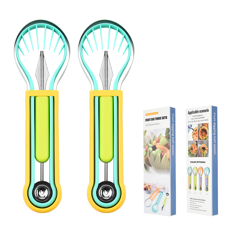 🍉 Få 50 % rabatt nå! 3-delt sett for frukt og meloner – for utskjæring, forming og dekorering – i rustfritt stål, kompakt oppbevaring, komfortabel å holde – spesielt egnet for honningmelon, vannmelon og myke frukter 🍓
